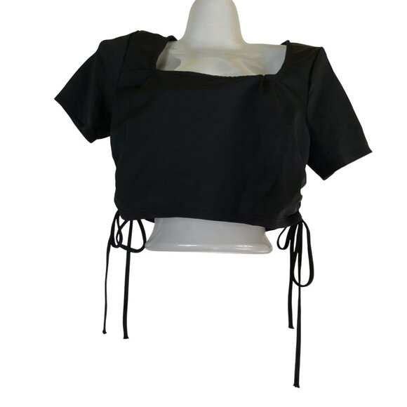 Fashion Nova Black Large Two Piece Crop Top & Leggings Set Stretch Athleisure - Picture 2 of 9